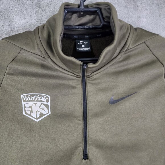 Mens Olive Green Nike Dri-Fit Pullover Sweatshirt 1/2 Zip Up Long Sleeve Size L - Picture 3 of 10
